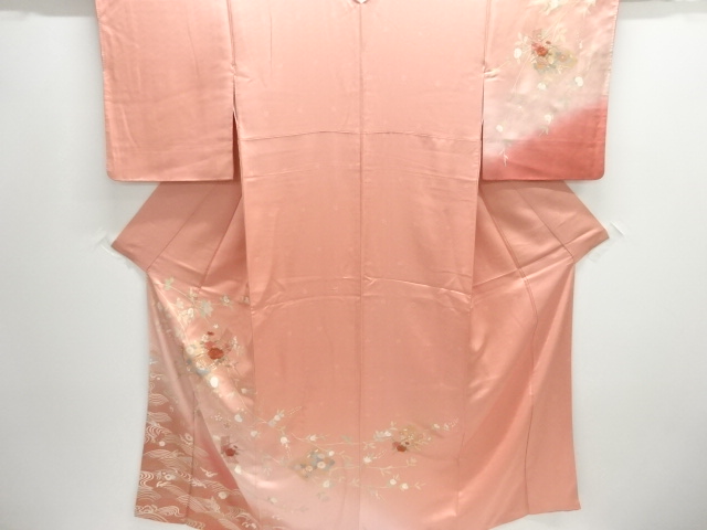 JAPANESE KIMONO / UNUSED HOMONGI / SILK / EMBROIDERY / TACHIBANA & TANZAKU & PEONY